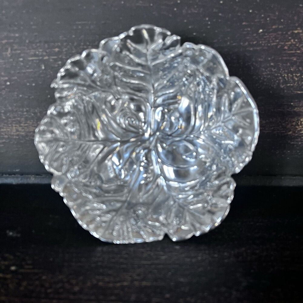 Lenox Silver Finish Embossed Serving Snack Bowl Lettuce Leaves 5.25”x 2.5”